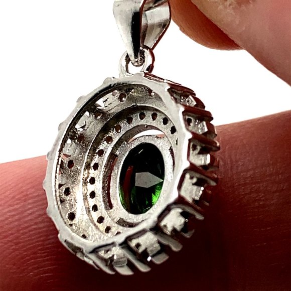 Chrome Tourmaline .55ct White Gold Finish Solid 925 Sterling Silver Pendant - Picture 3 of 7